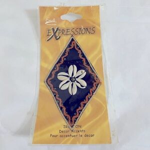 Vintage 70s ENVI Expressions Black Diamond Shape Cowrie Shell Iron On Appliqué
